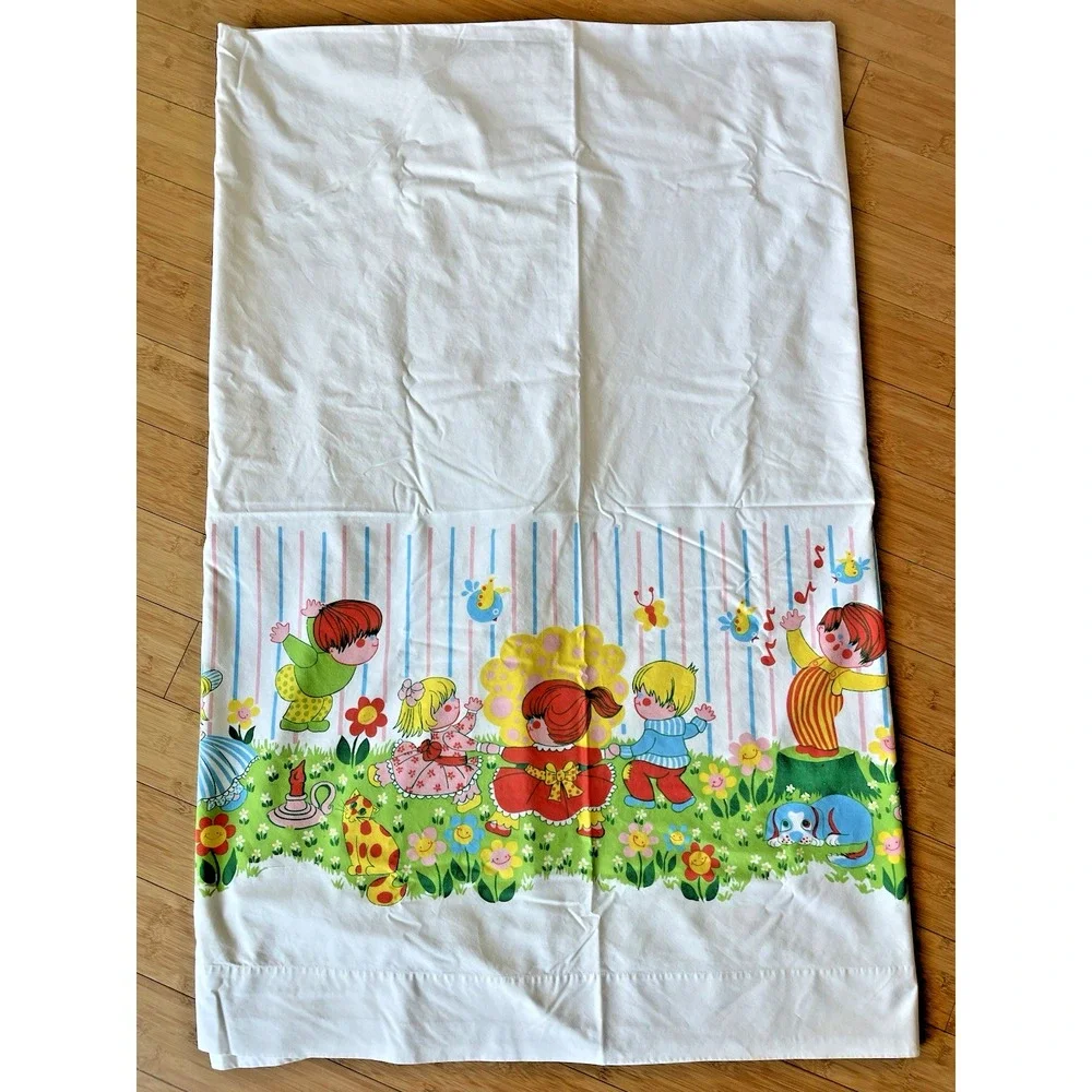 Vintage Smooth Perma Prest Twin Flat Sheet‎ Kids Mother Goose Nursery Rhymes